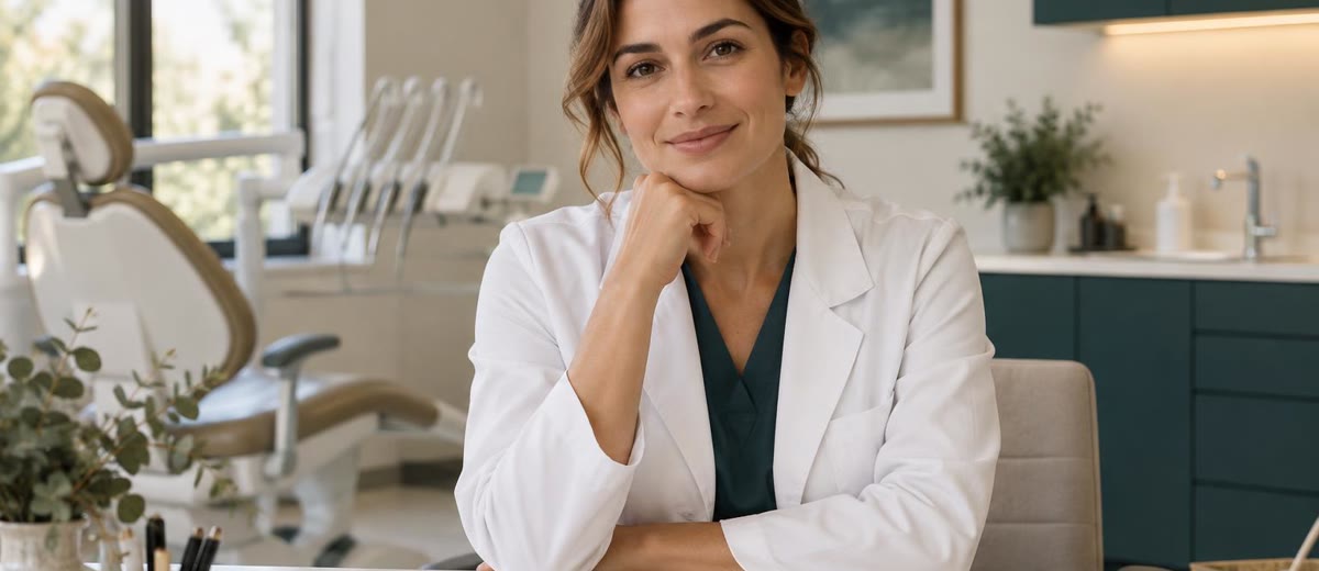 Profesional sanitario revisando documentación en clínica dental